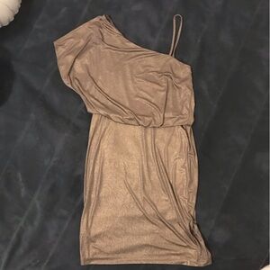 London Times One Shoulder Dress in Bronze